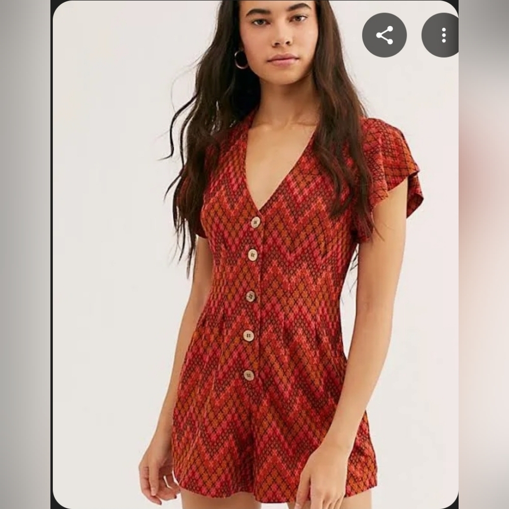 NWOT Free People Phoenix Playsuit Red & Orange Geometric Pattern - Women's XS